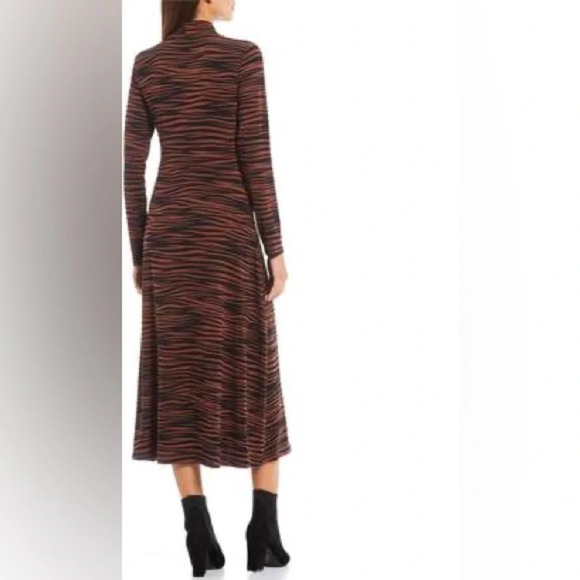 Skies Are Blue Animal Print Long Sleeve Mock Neck Dress in Brown/Black Size XS - Picture 4 of 12